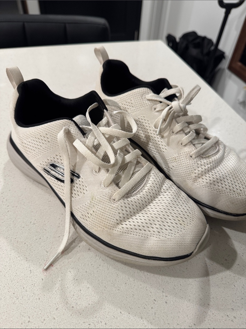 Skechers Men’s Cream Knit Lace-Up Athletic Sneakers